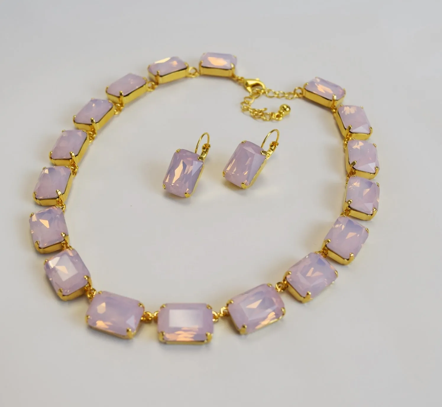 Pink Opal Crystal Collet Necklace - Large Octagon