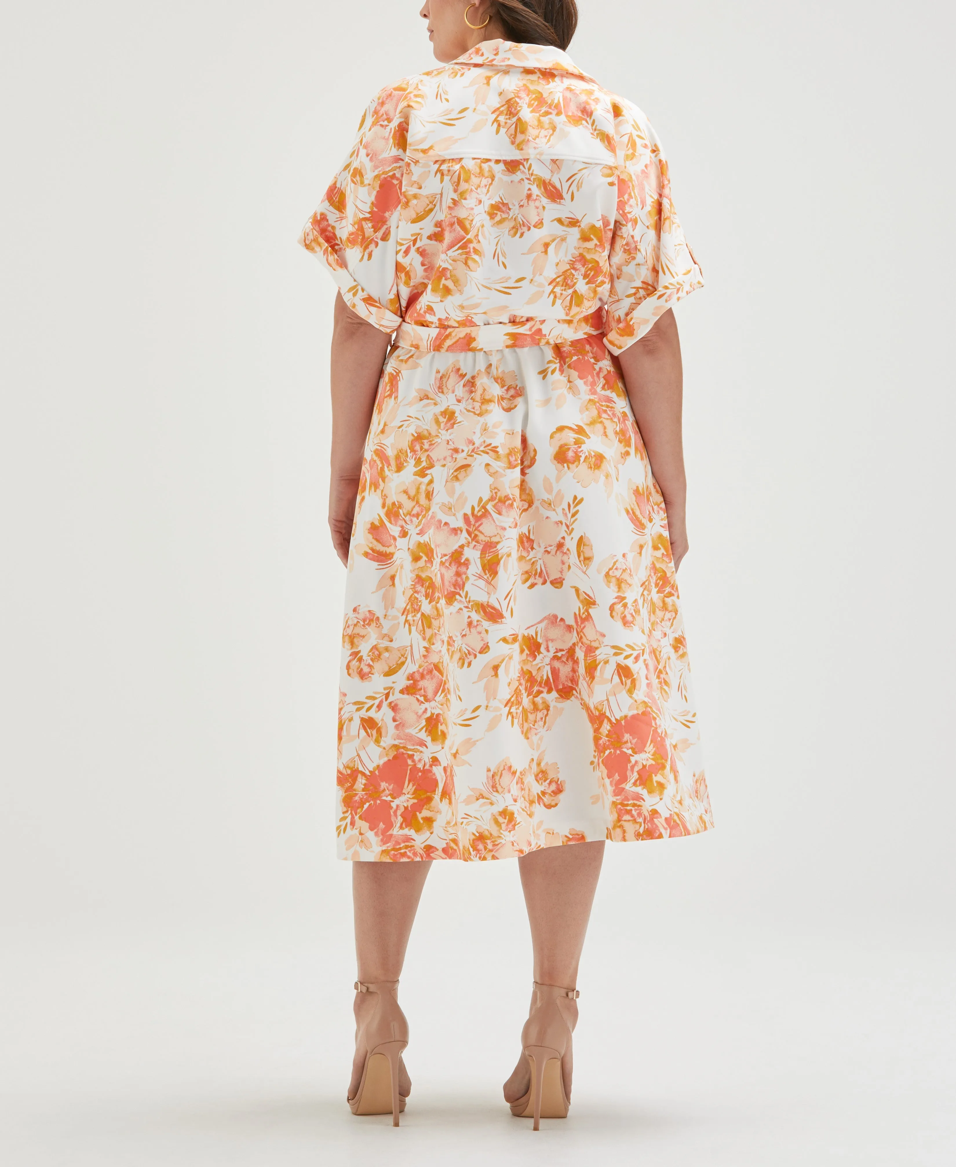 Plus Size Floral Print Utility Shirt Dress