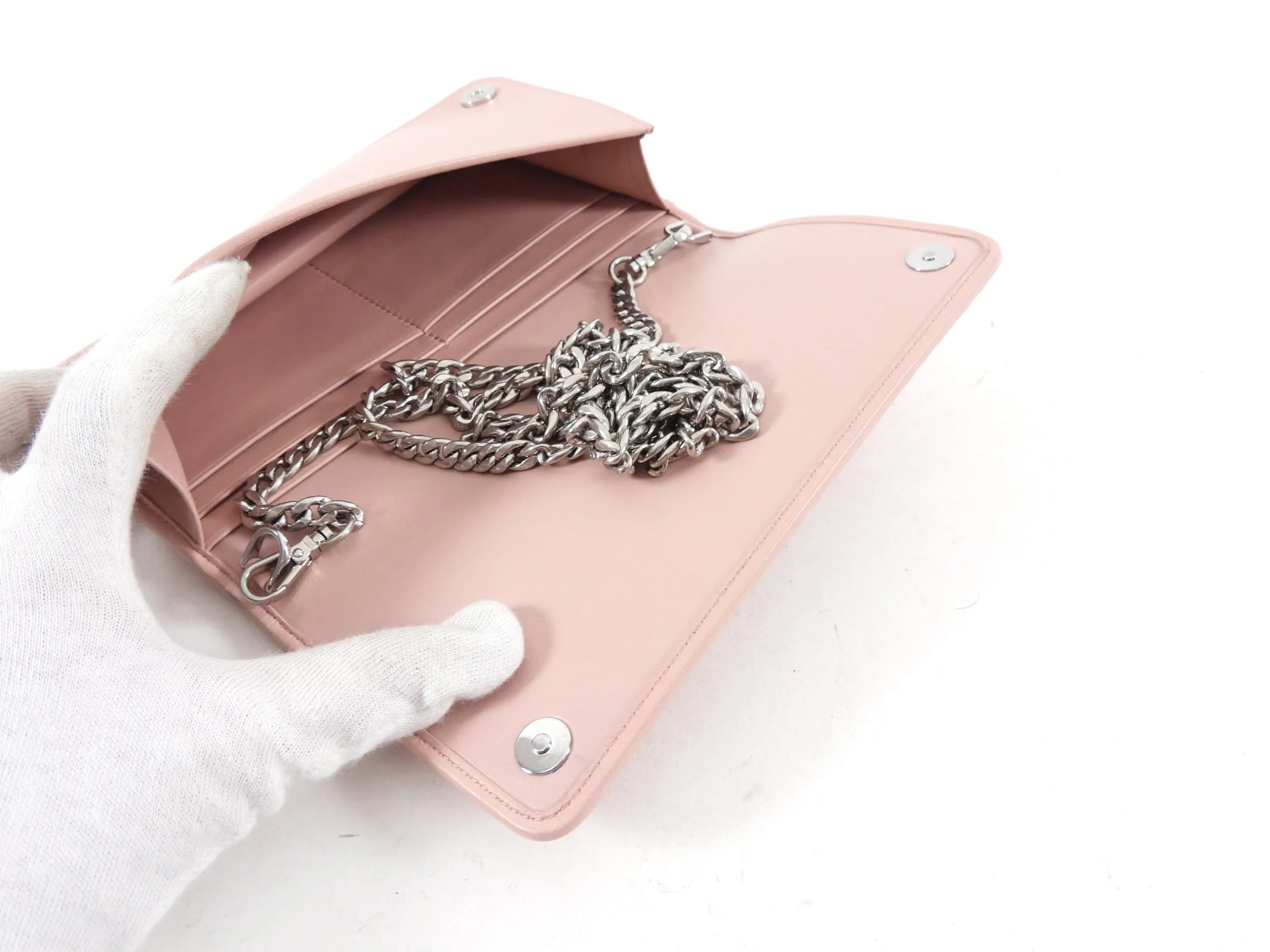 Prada Mini Pink Quilted Leather Wallet on Chain