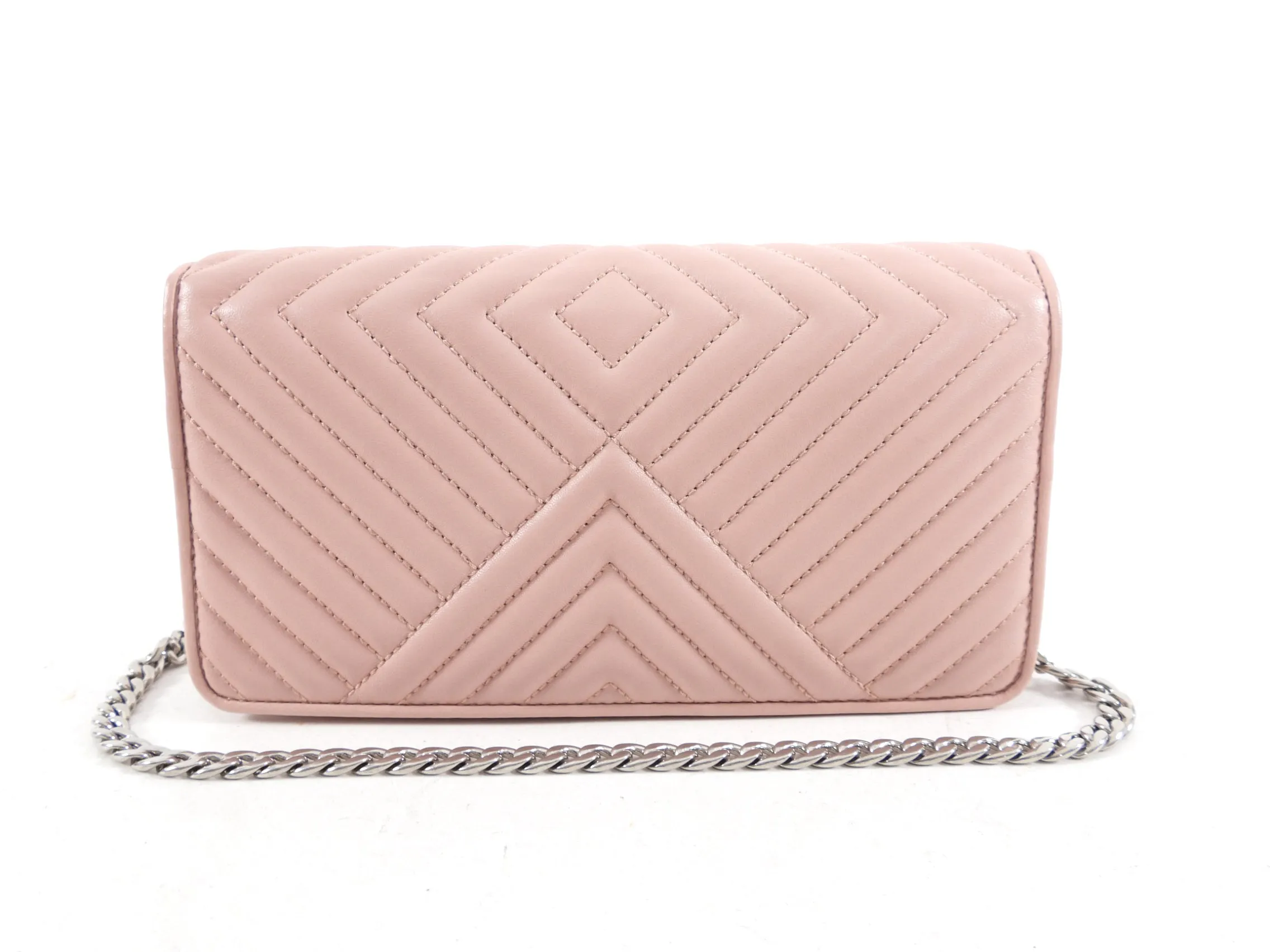 Prada Mini Pink Quilted Leather Wallet on Chain