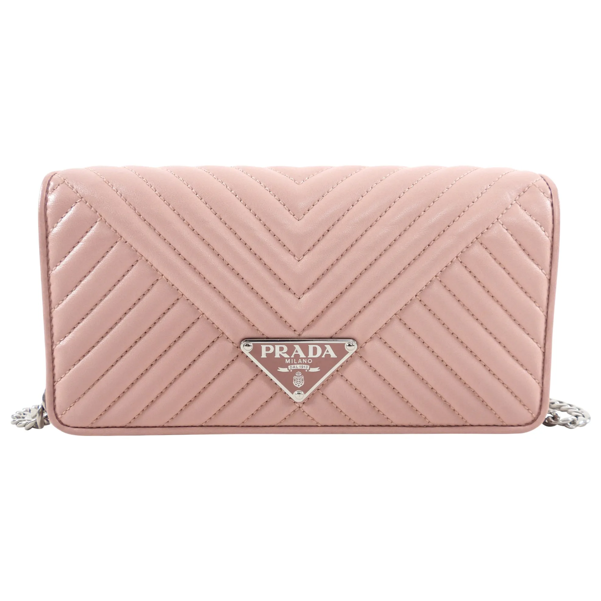 Prada Mini Pink Quilted Leather Wallet on Chain