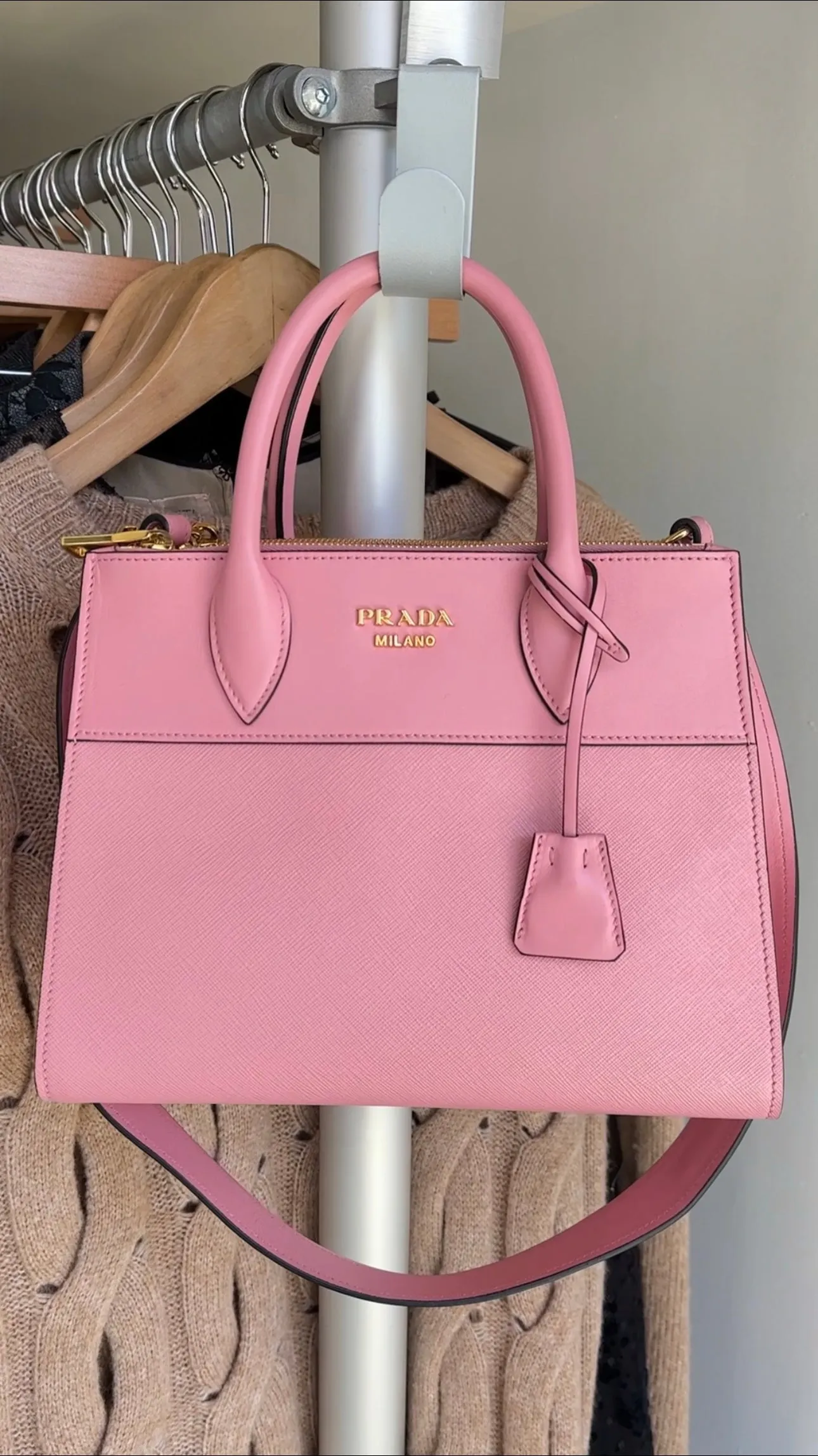 Prada Pink Petalo Saffiano Leather City Tote Bag