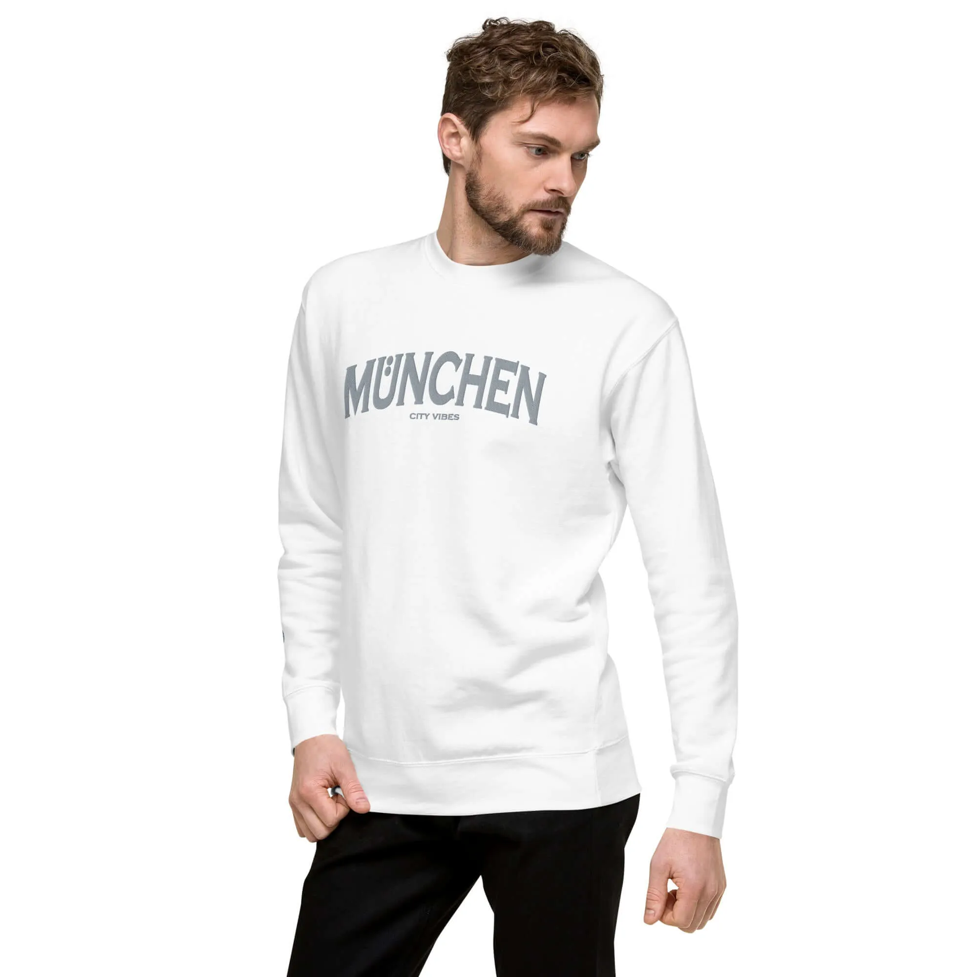 Premium Sweatshirt MÜNCHEN (Weiß/Grau)