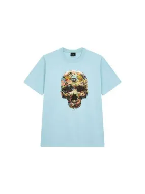 PS Sticker Skull Cotton T Shirt Light Blue