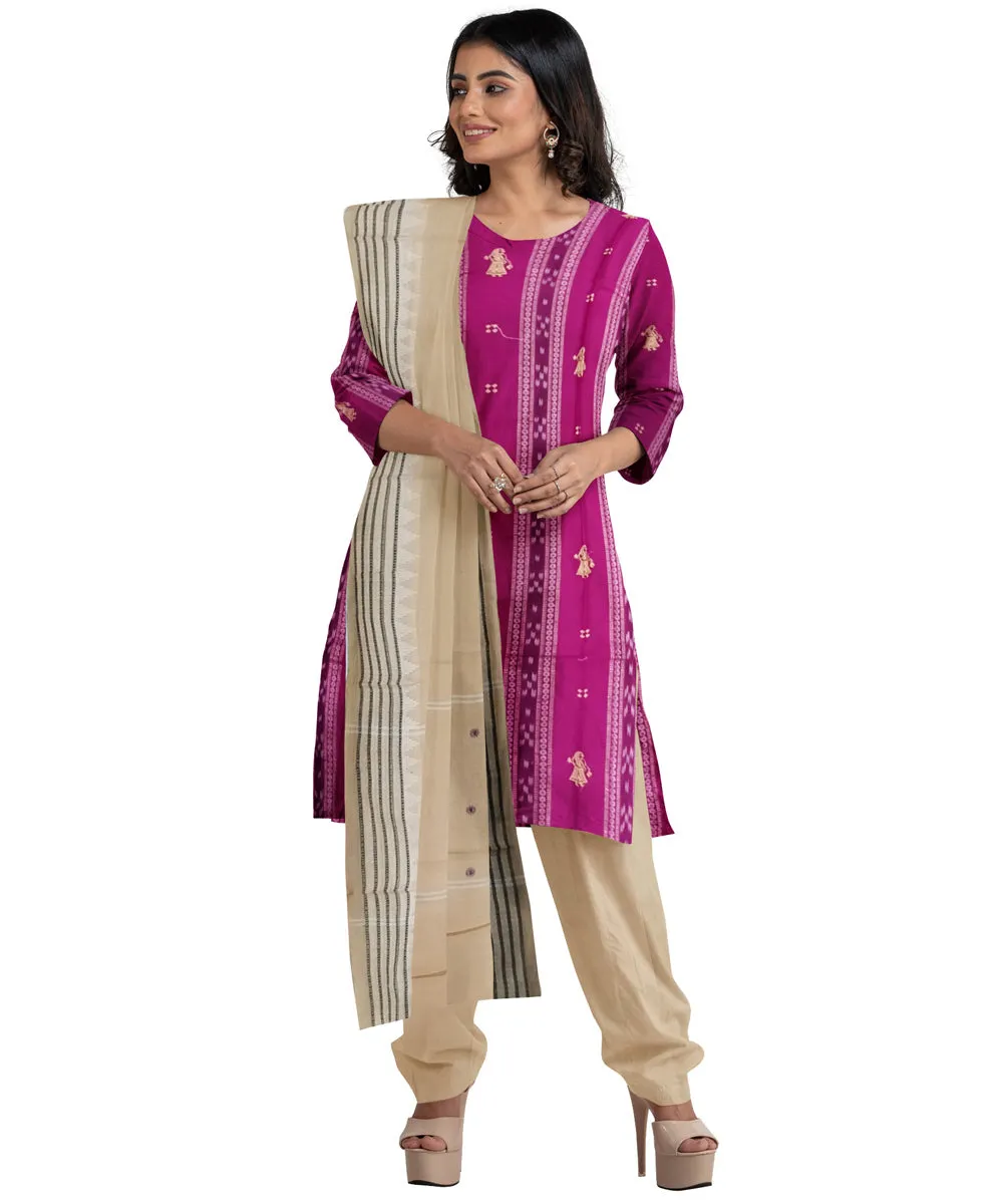 Purple beige handwoven cotton nuapatna dress material