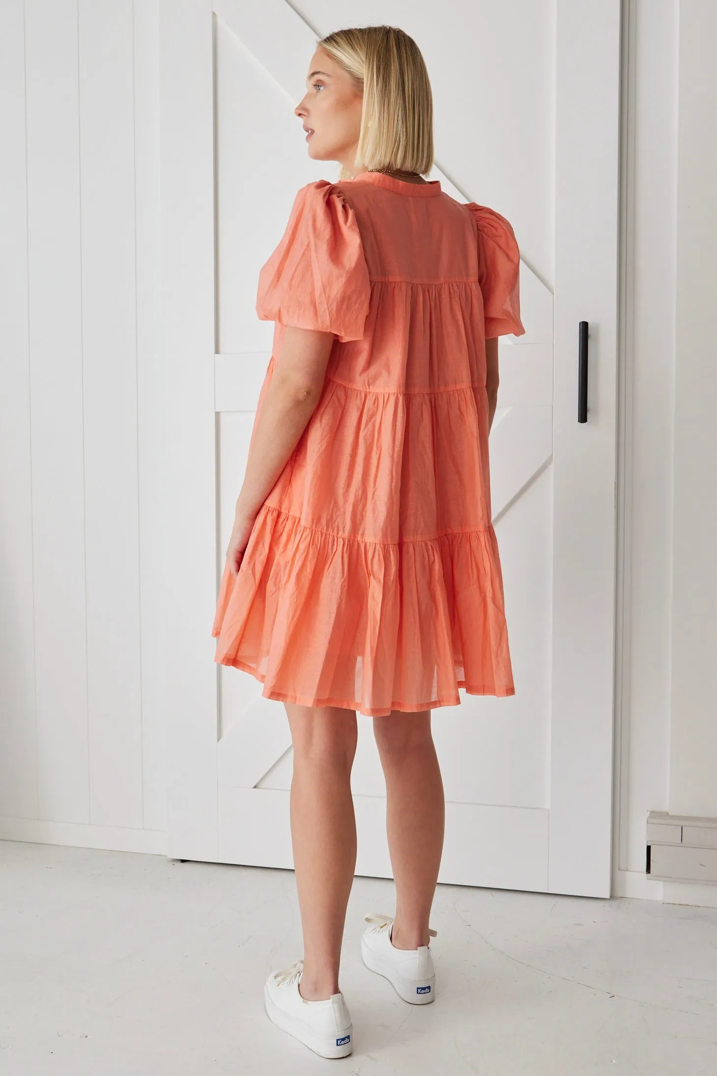 Ravine Watermelon SS Shirt Style Tiered Mini Dress