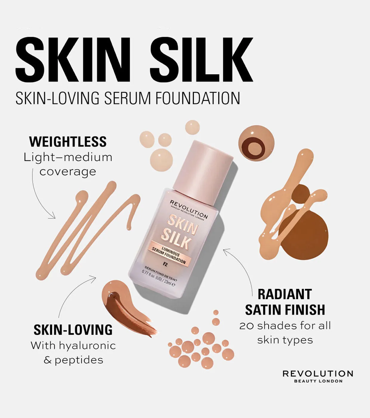 Revolution - Base de maquillaje Skin Silk Serum Foundation - F8.5