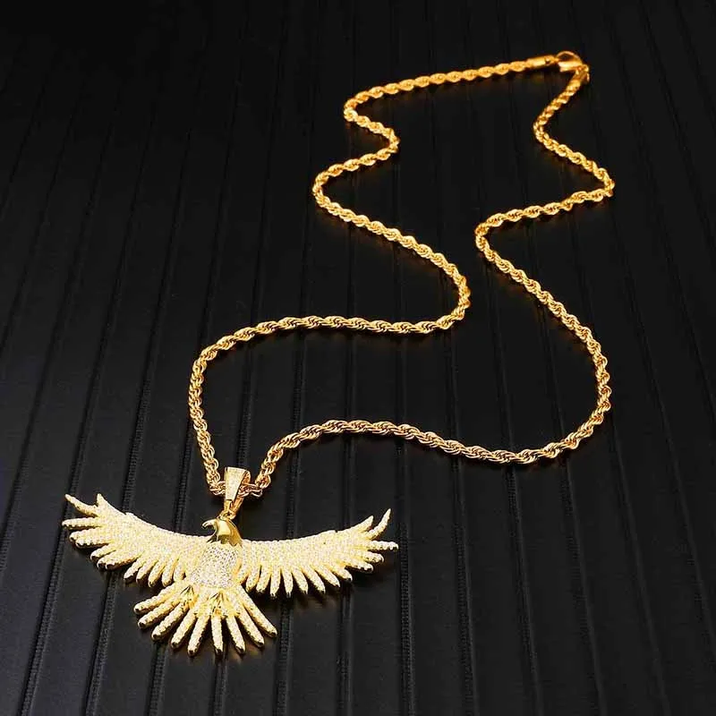 Rhinestone-Studded Eagle Rope Chain Hip-hop Pendant Necklace