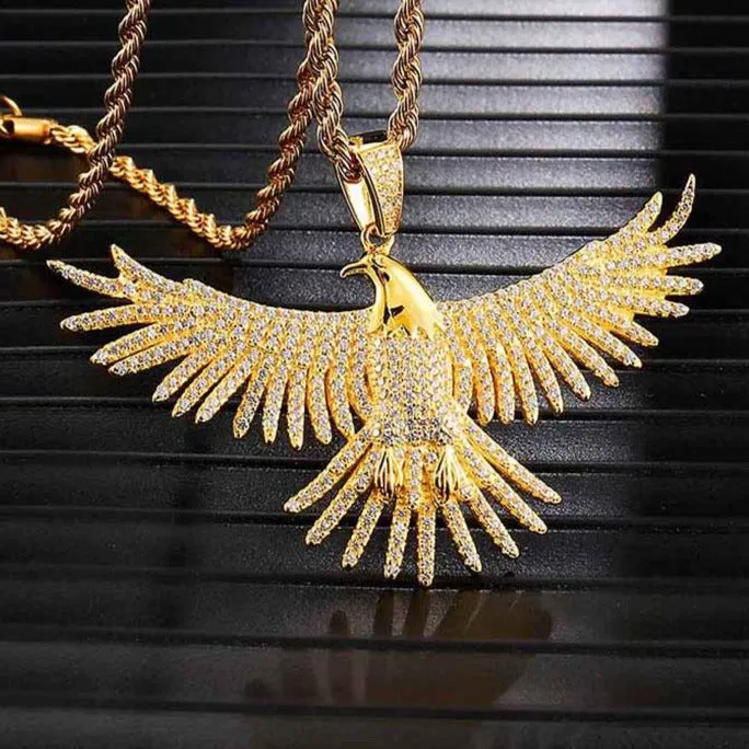 Rhinestone-Studded Eagle Rope Chain Hip-hop Pendant Necklace