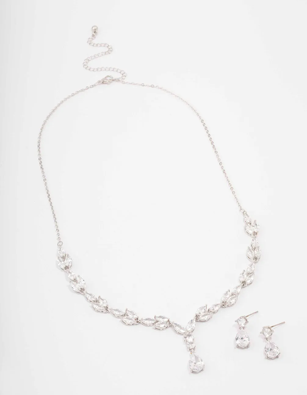 Rhodium Marquise Pear Necklace & Drop Earring Set