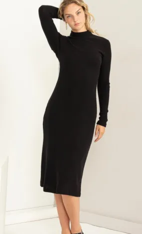 Riley Ribbed Black Fitted Long Sleeve Dress