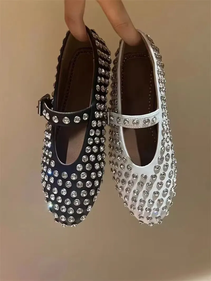 Rivet Crystal Women Loafers - Casual Ballet Flats