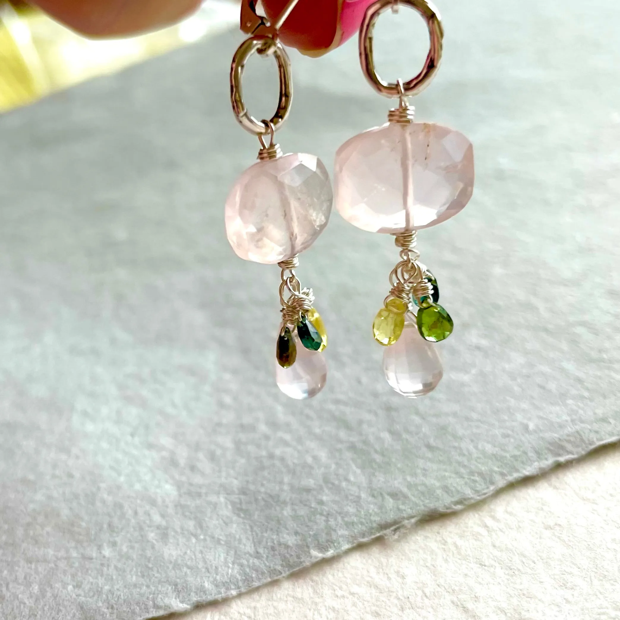 Rose Quartz and Sapphire Dangles