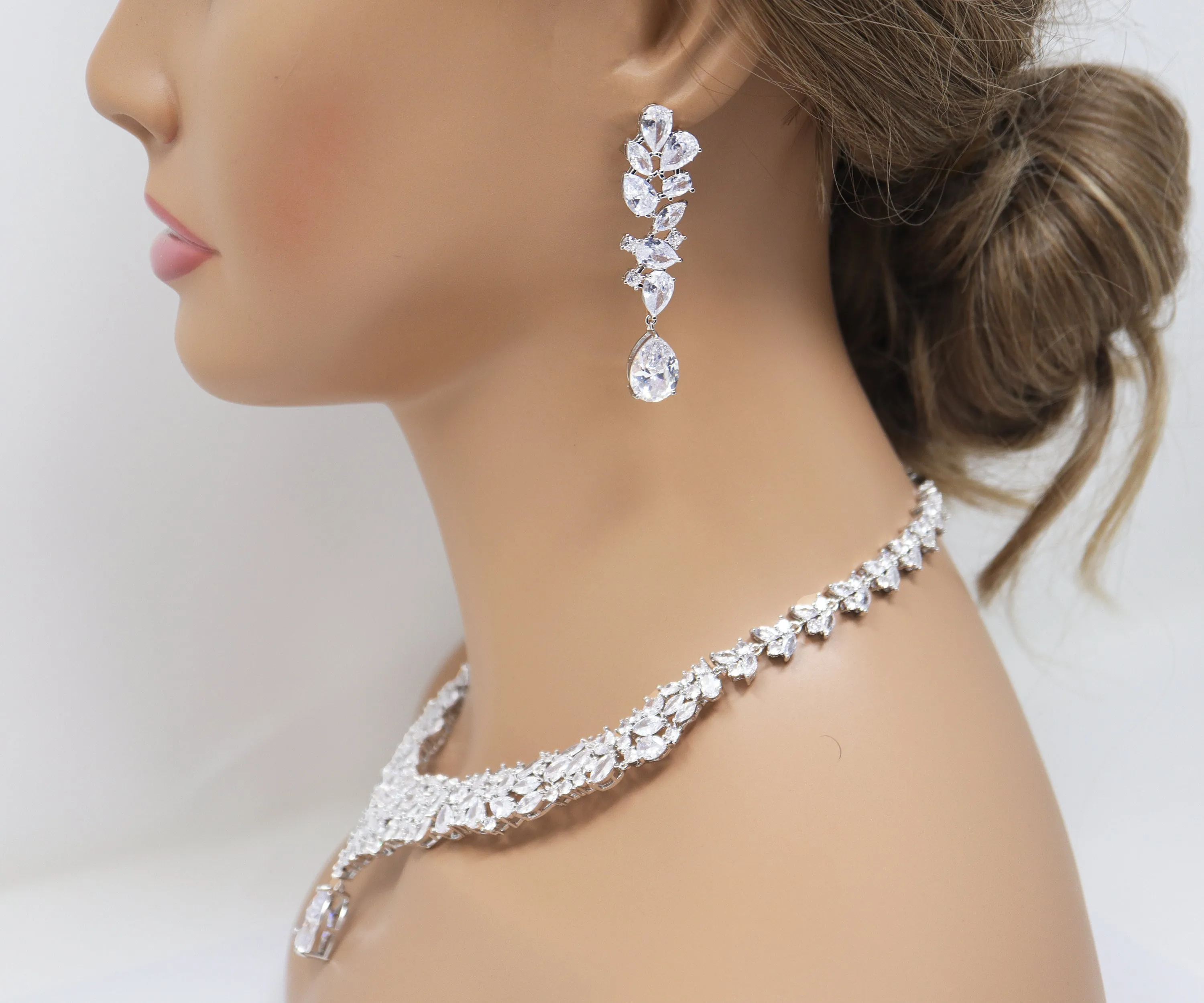 Royal CZ Bridal Necklace and Earrings Set , Bridal Jewelry Set, Bridal Earrings And Necklace, Statement Earrings Cz, Necklace Set