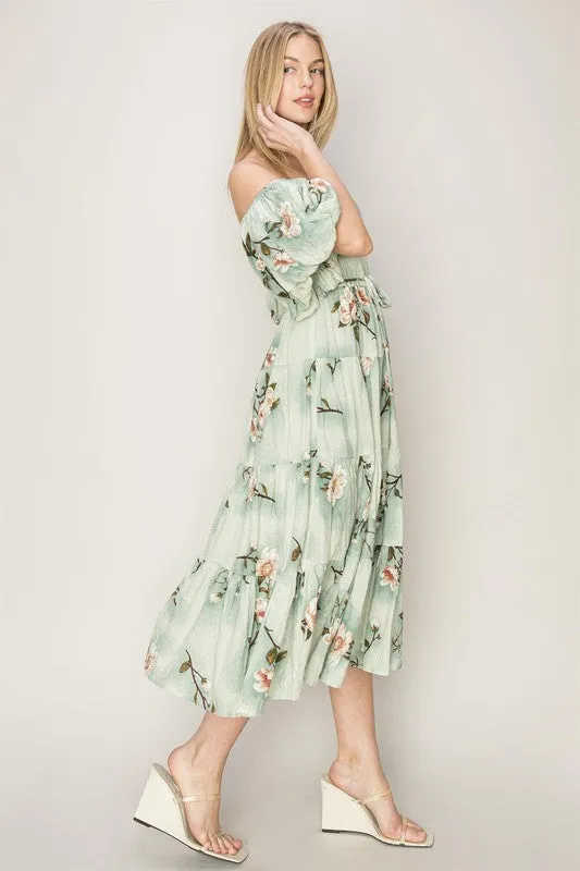 Sage Floral Midi Dress