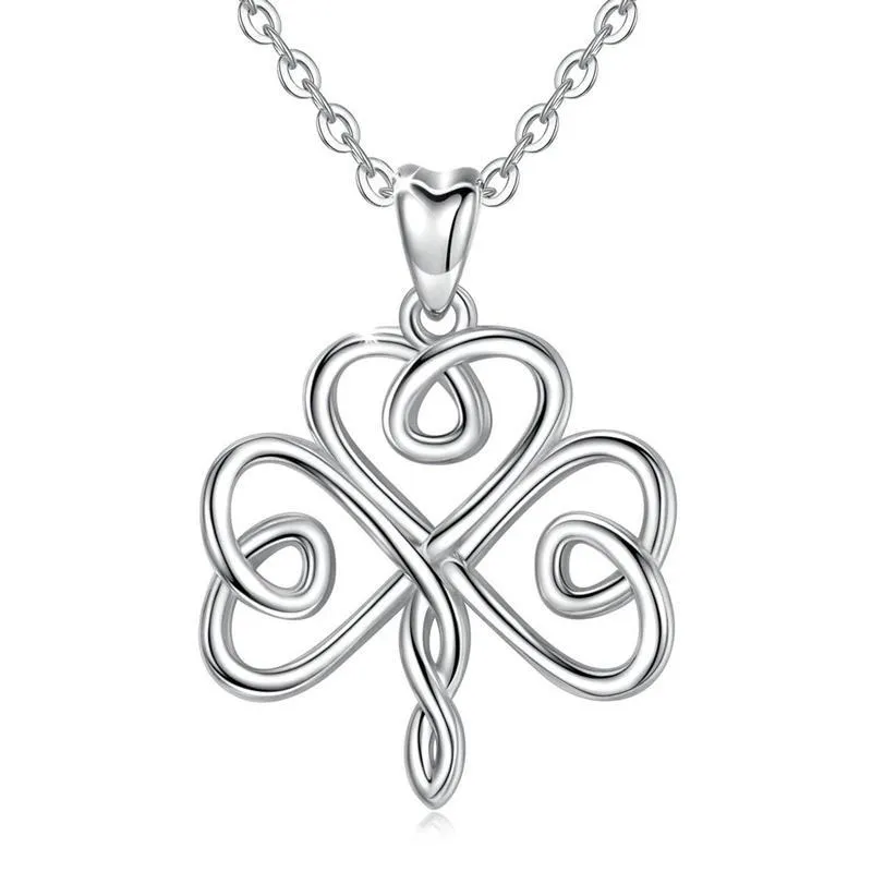 Shamrock 925 Sterling Silver Celtic Clover Charm Pendant Necklace