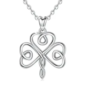 Shamrock 925 Sterling Silver Celtic Clover Charm Pendant Necklace