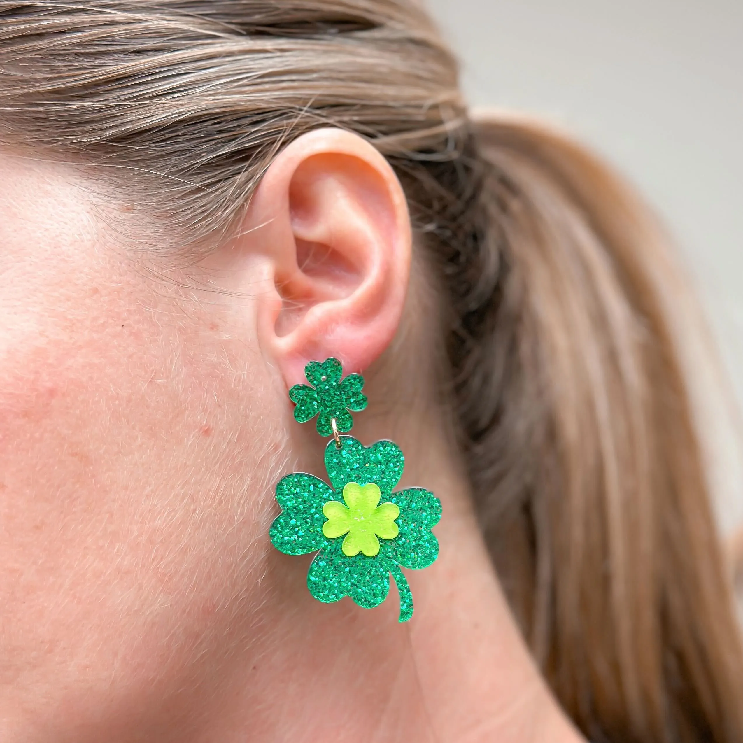 Shimmering Lucky Clover Dangle Earrings