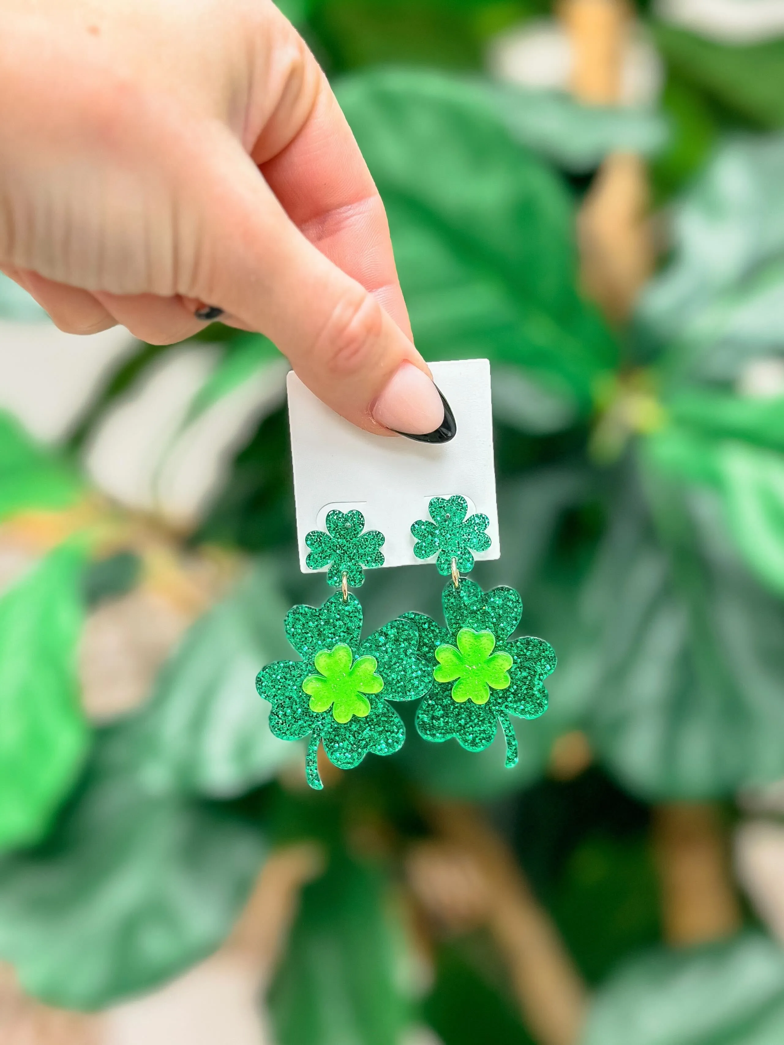 Shimmering Lucky Clover Dangle Earrings