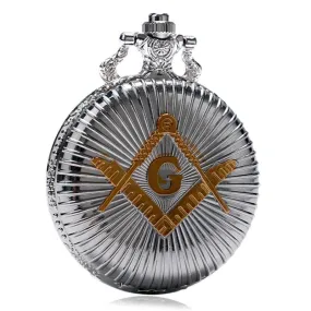 Silver and Gold Plated Masonic Pocket Watch with Silver Chain Necklace