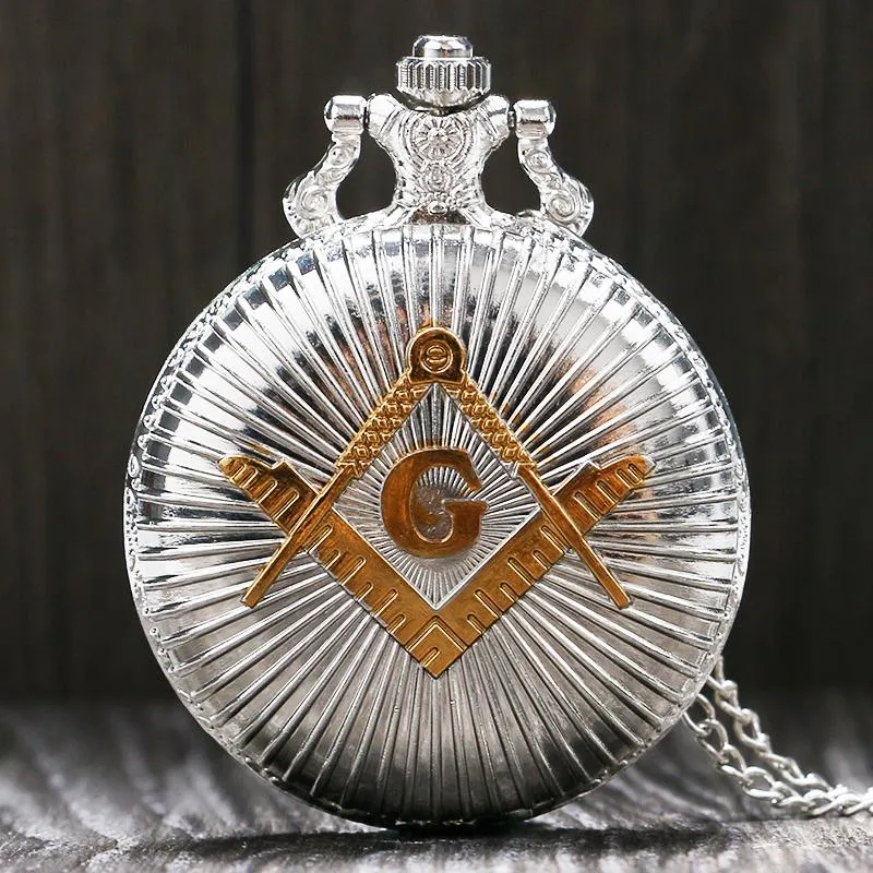 Silver and Gold Plated Masonic Pocket Watch with Silver Chain Necklace