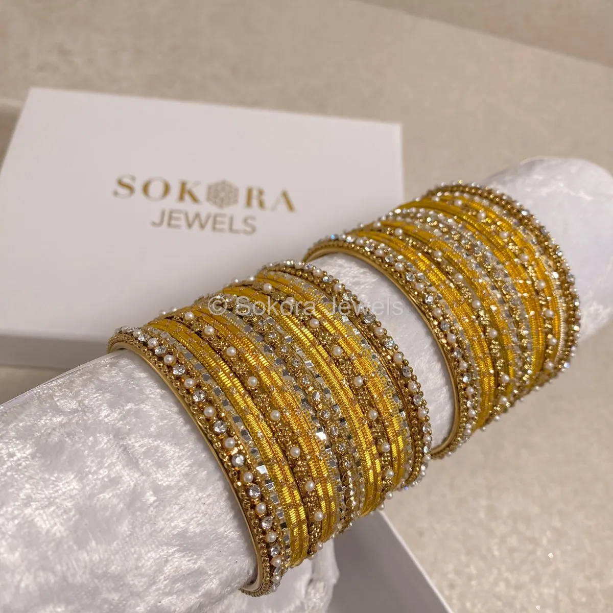 Small Yellow Glitter Bangle set