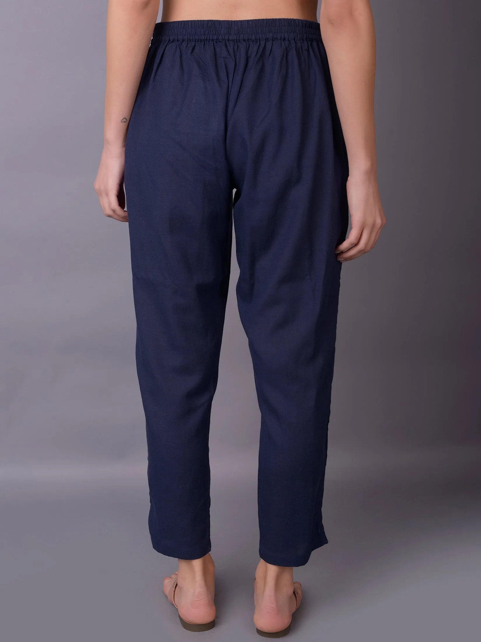 Solid Liva Rayon Navy Blue Trouser