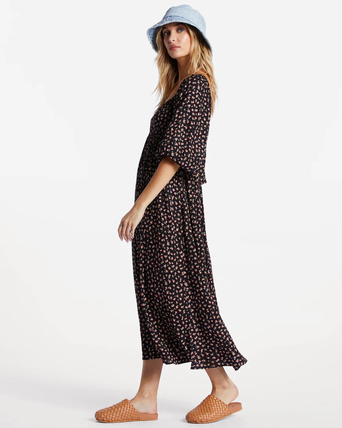 Swept Away Midi Dress - Black Pebble