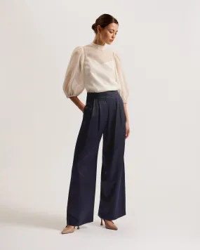 Teerut Satin Wide Leg Tailored Trousers Navy