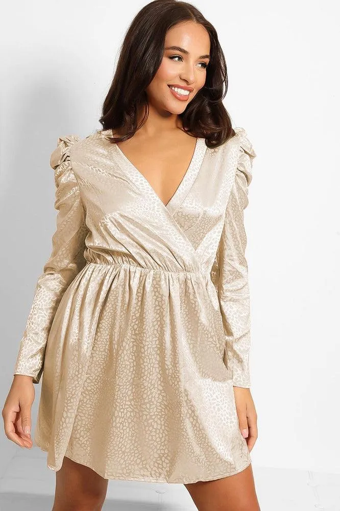 Textured Satin Puff Sleeves Dress