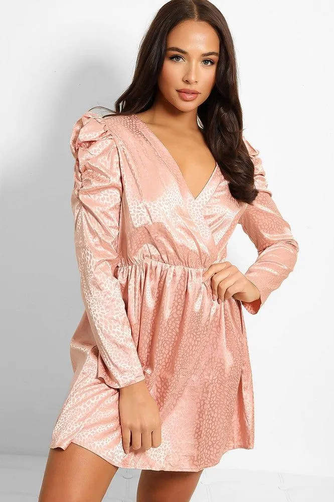 Textured Satin Puff Sleeves Dress