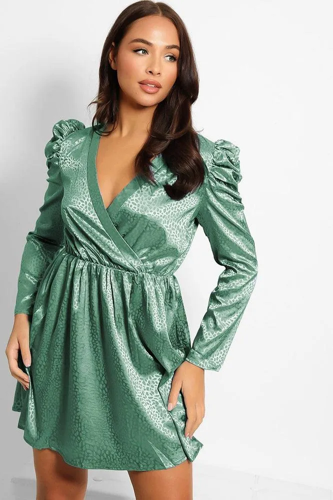 Textured Satin Puff Sleeves Dress