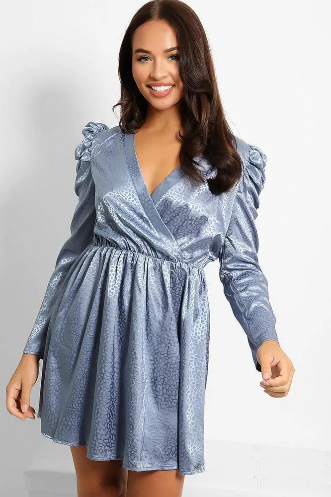 Textured Satin Puff Sleeves Dress