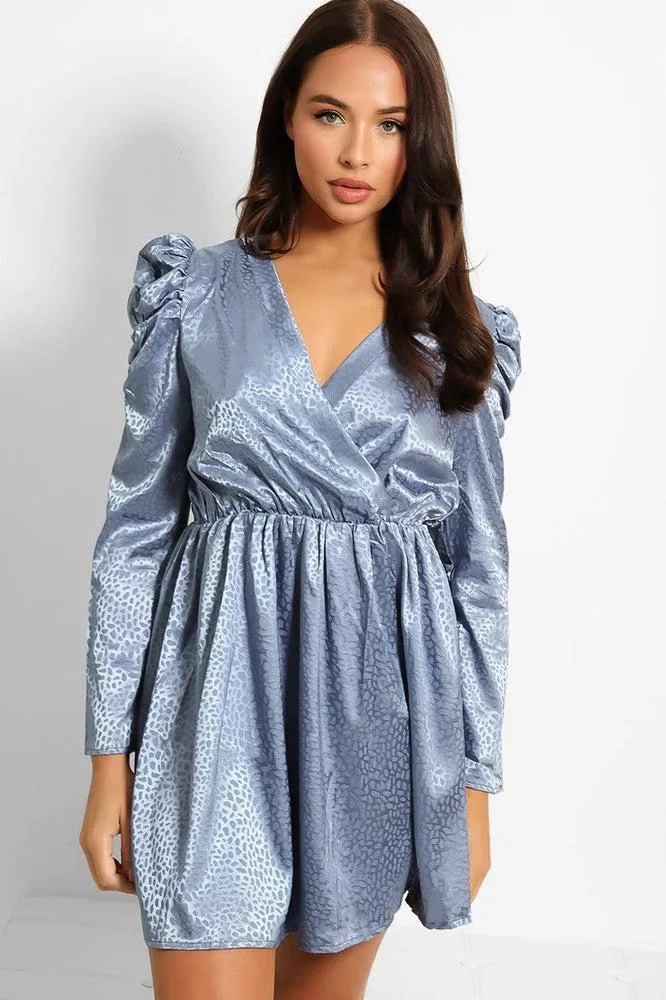 Textured Satin Puff Sleeves Dress