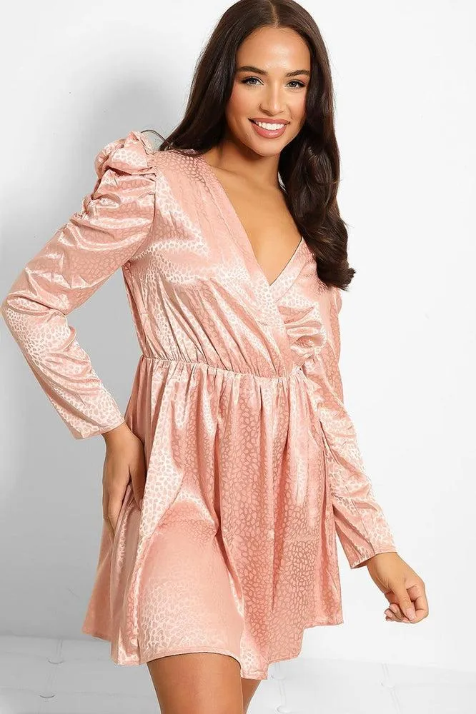 Textured Satin Puff Sleeves Dress