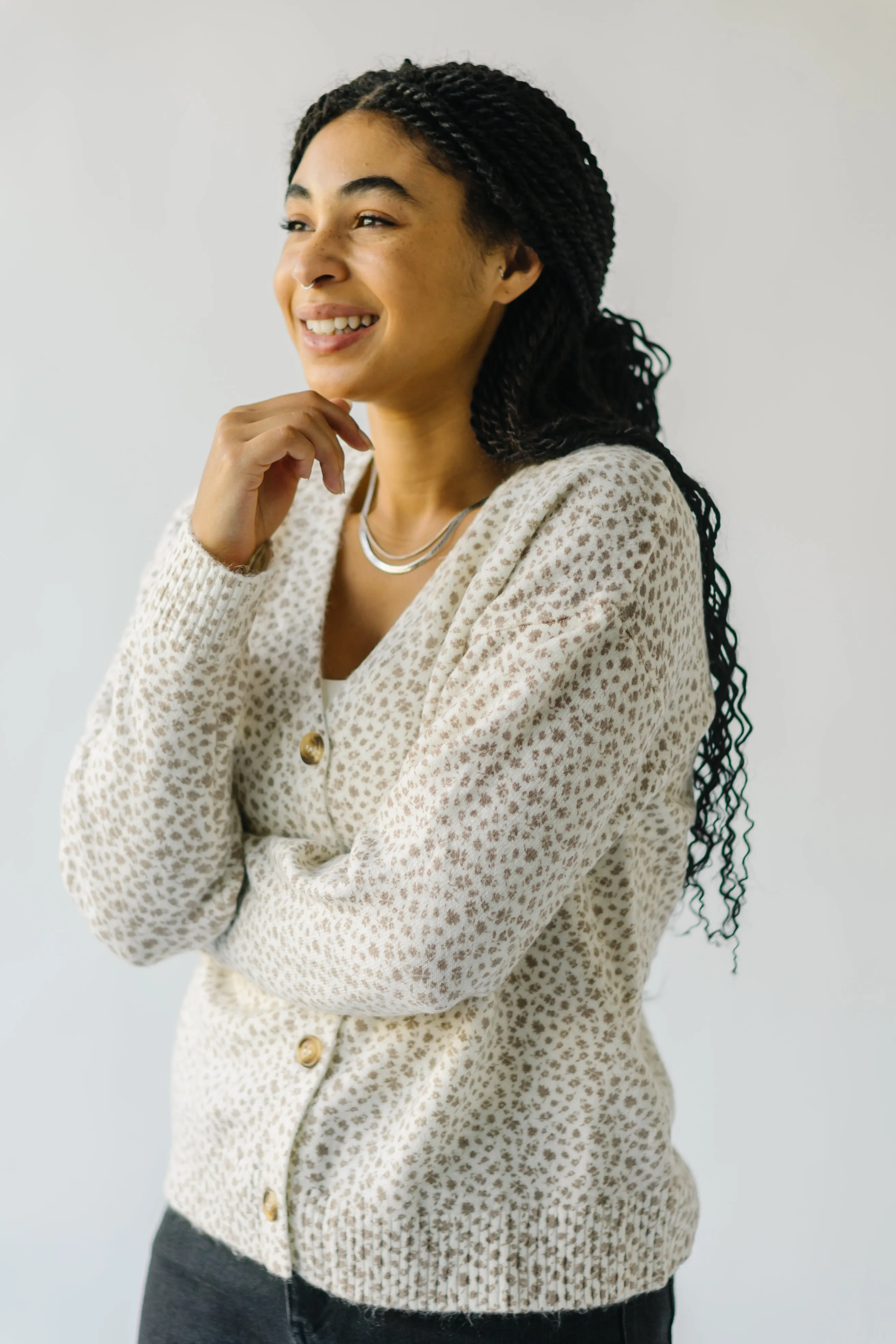 The Chaplin Floral Cardigan in Cream   Taupe