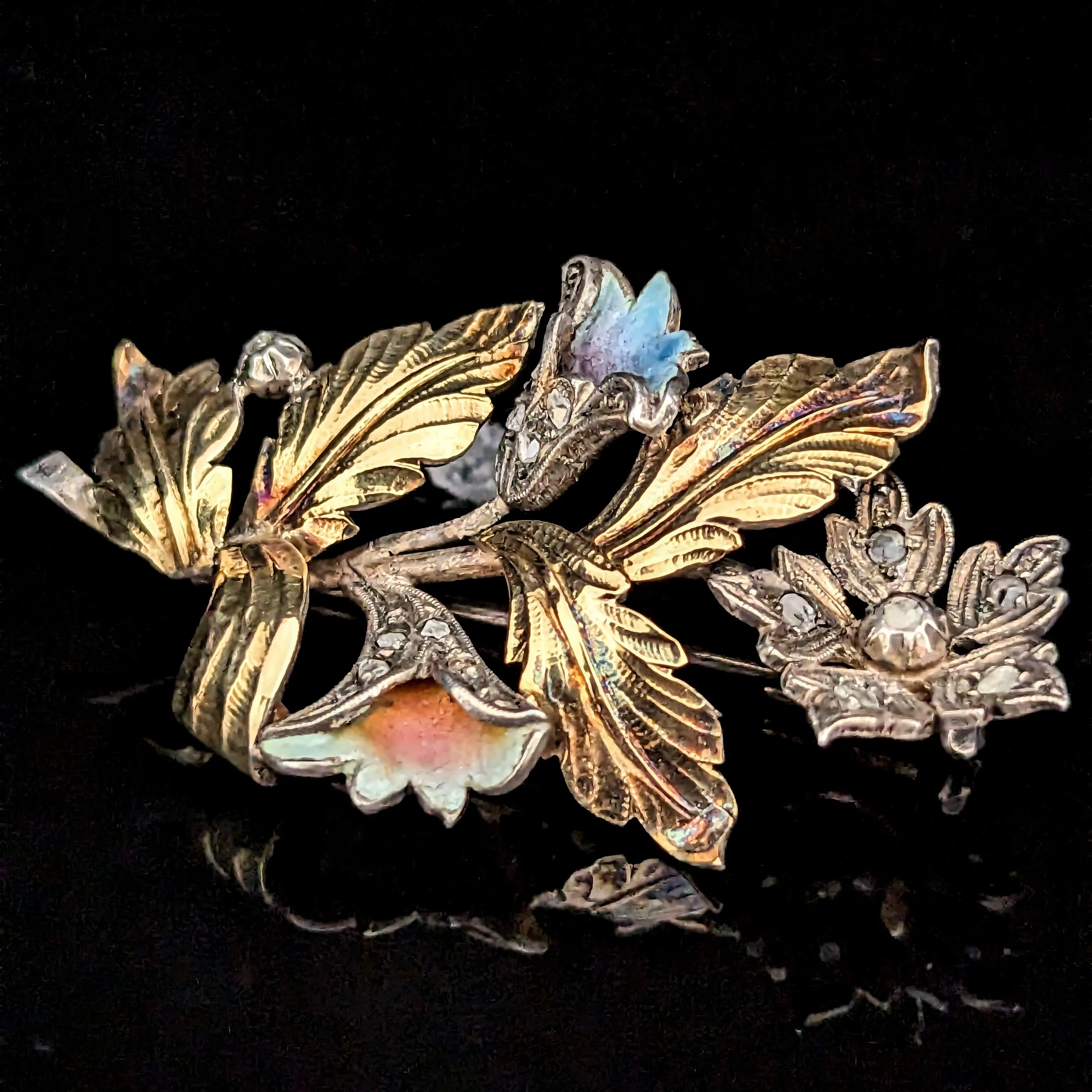 The Hoboken - Victorian Diamond Enamel Silver 18k Gold Brooch