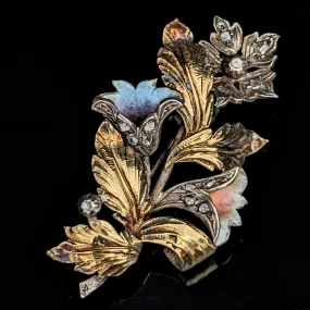 The Hoboken - Victorian Diamond Enamel Silver 18k Gold Brooch