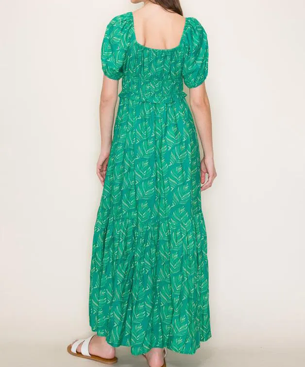 Tiered Floral Print Maxi Dress - Green