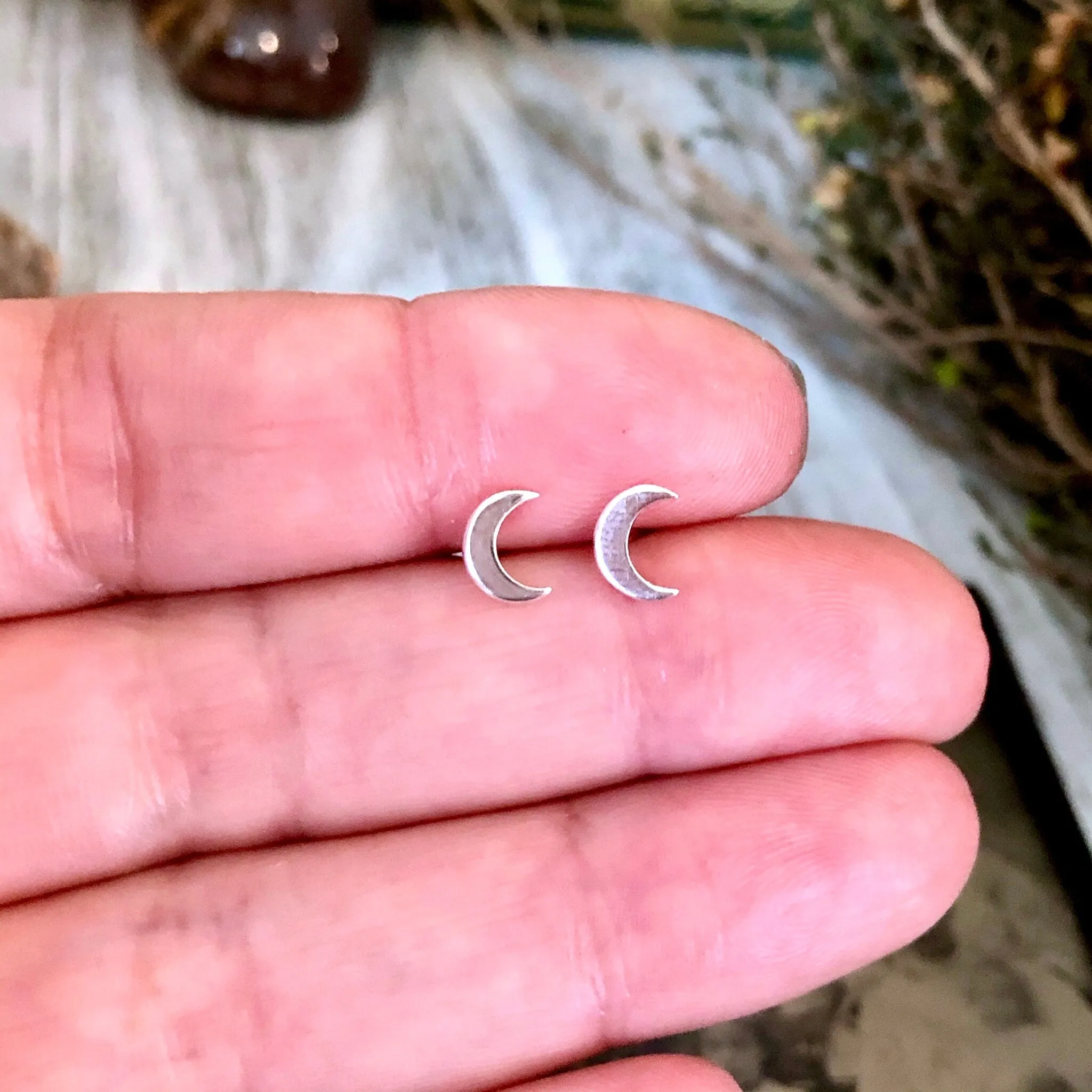 Tiny Sterling Silver Crescent Moon Post Earrings 7x5mm