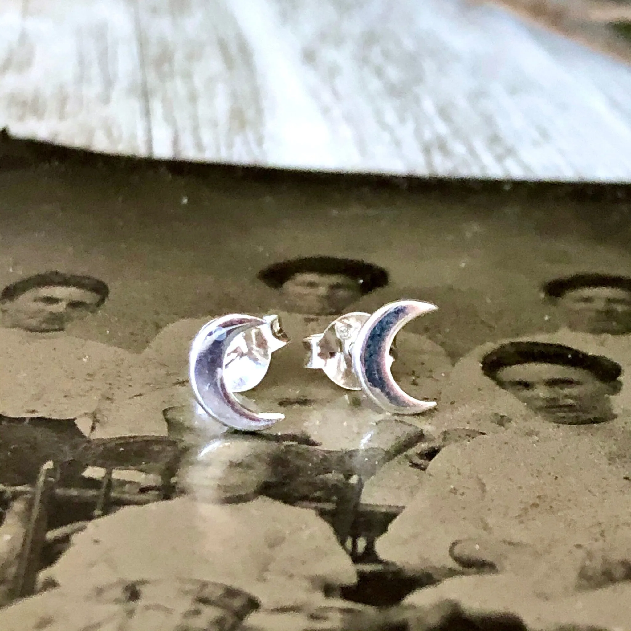 Tiny Sterling Silver Crescent Moon Post Earrings 7x5mm