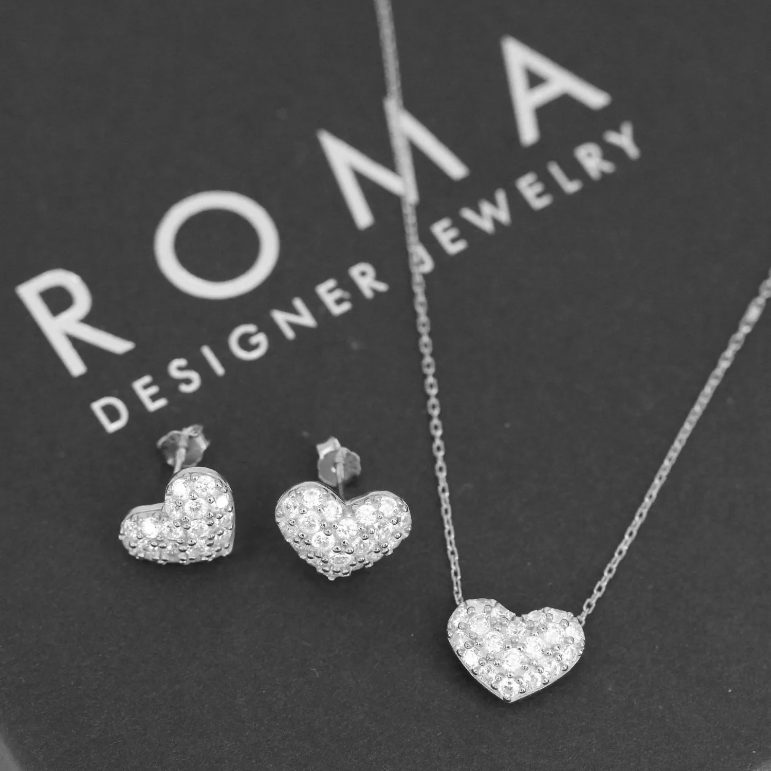 Valentina Pave Heart Earrings (Silver)