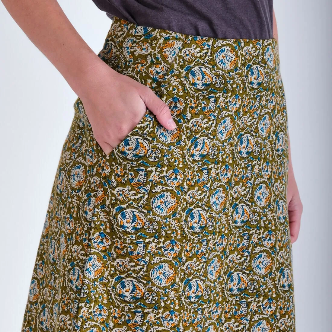 Velma Cotton A-line Skirt | Olive Paisley Print