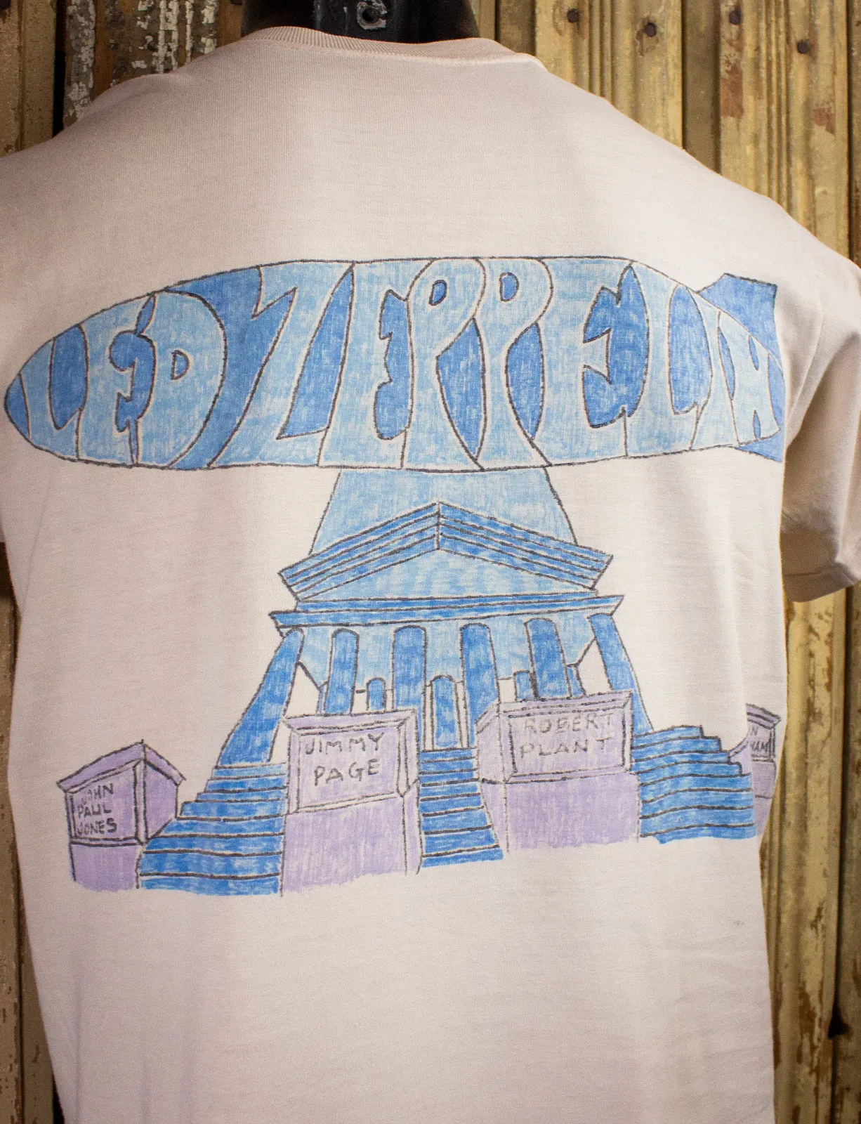 Vintage Led Zeppelin Handdrawn Concert T Shirt 70s White Small