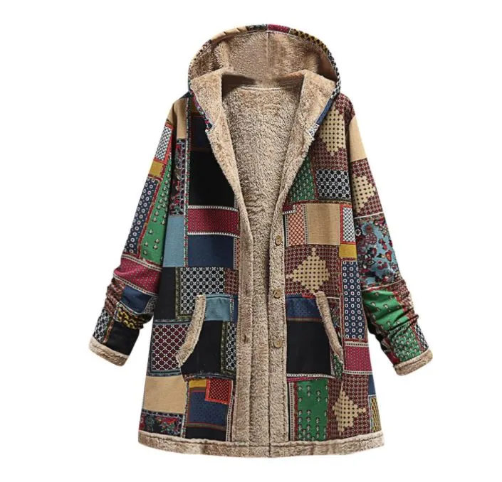 Vintage Print Autumn Winter Jacket Overcoat B-40831