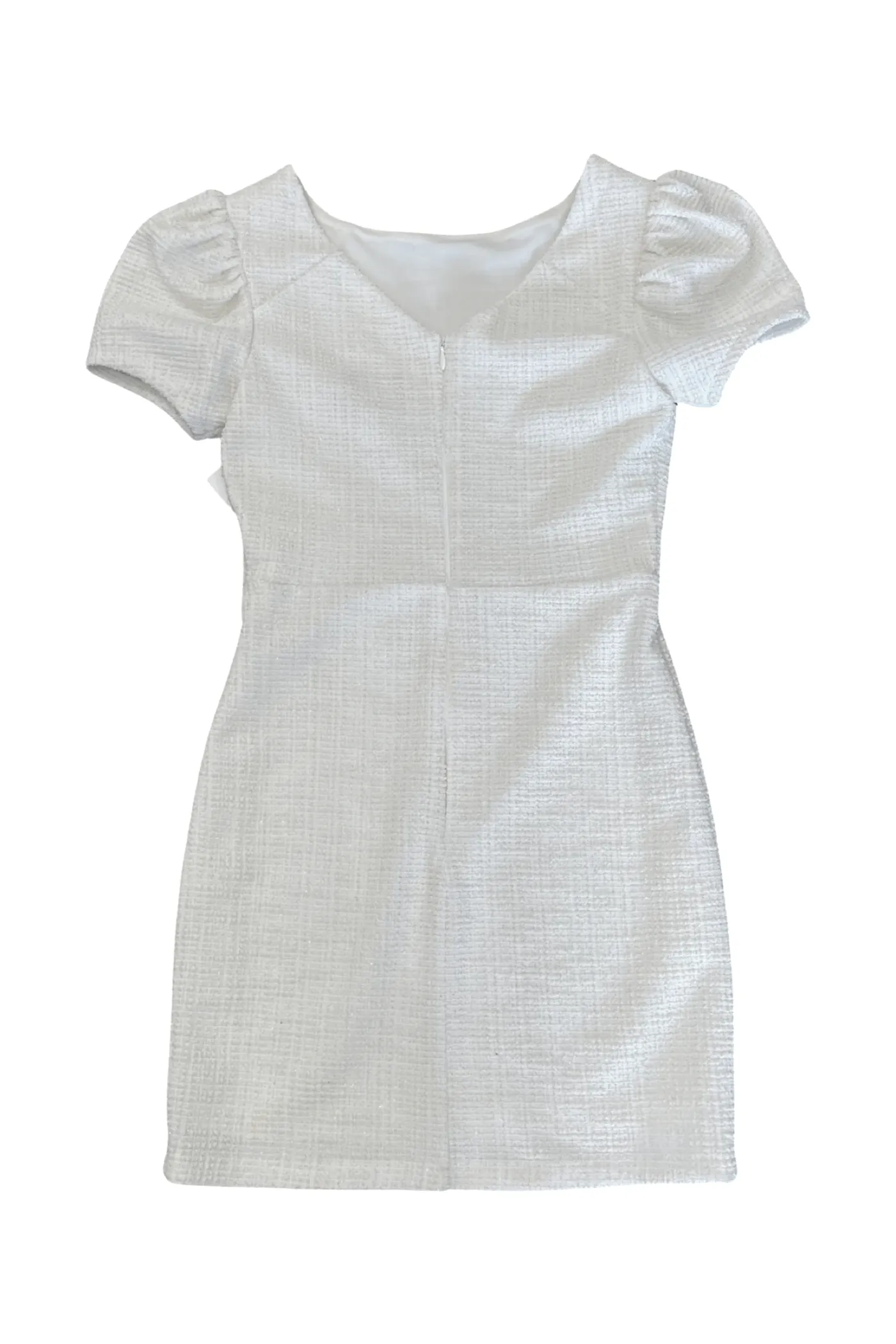 White Tweed Puff Sleeve Dress