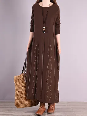 Women Autumn O-Neck Solid Color Sweater Dress