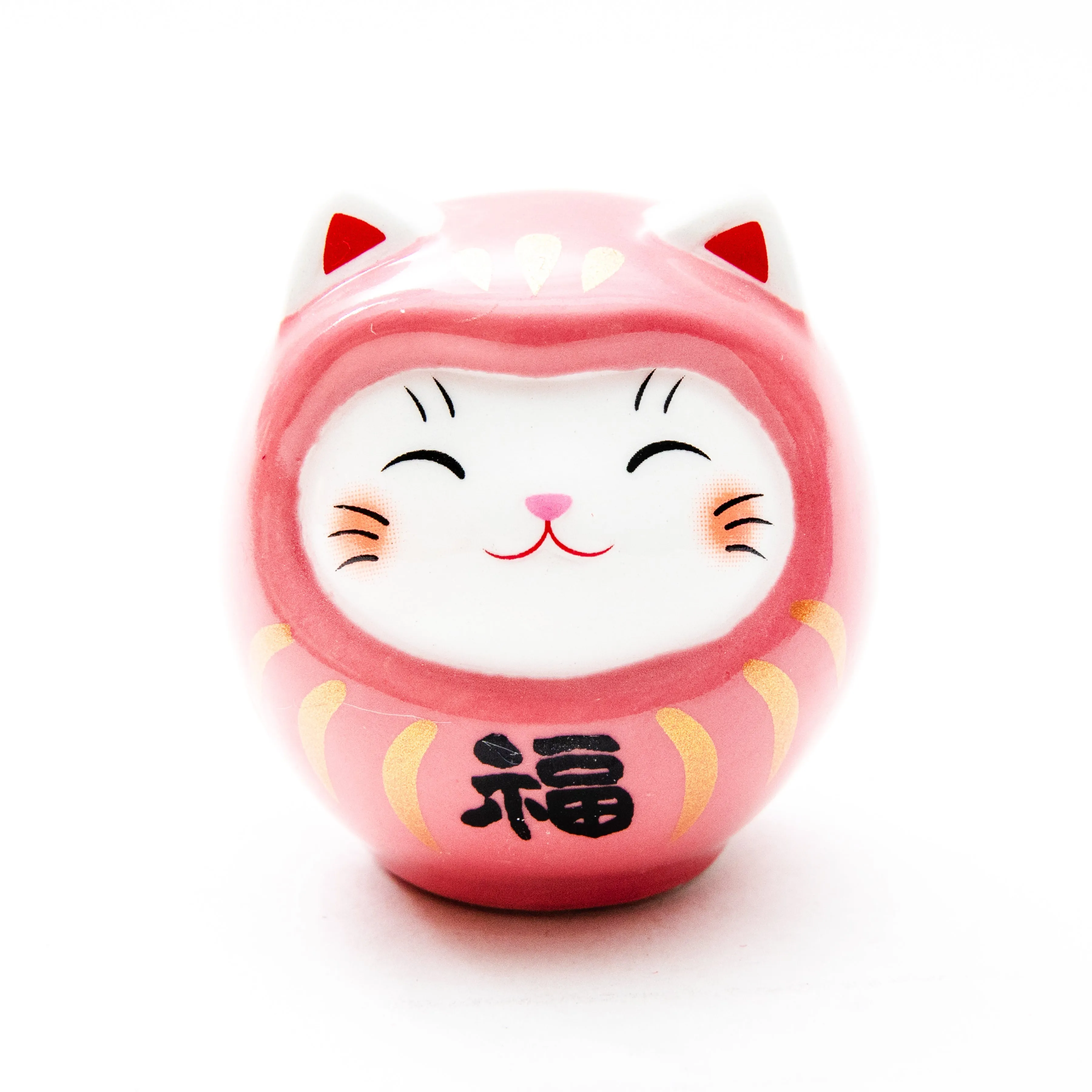 Yakushigama Ceramic Cat Daruma with Omikuji Fortune Slip