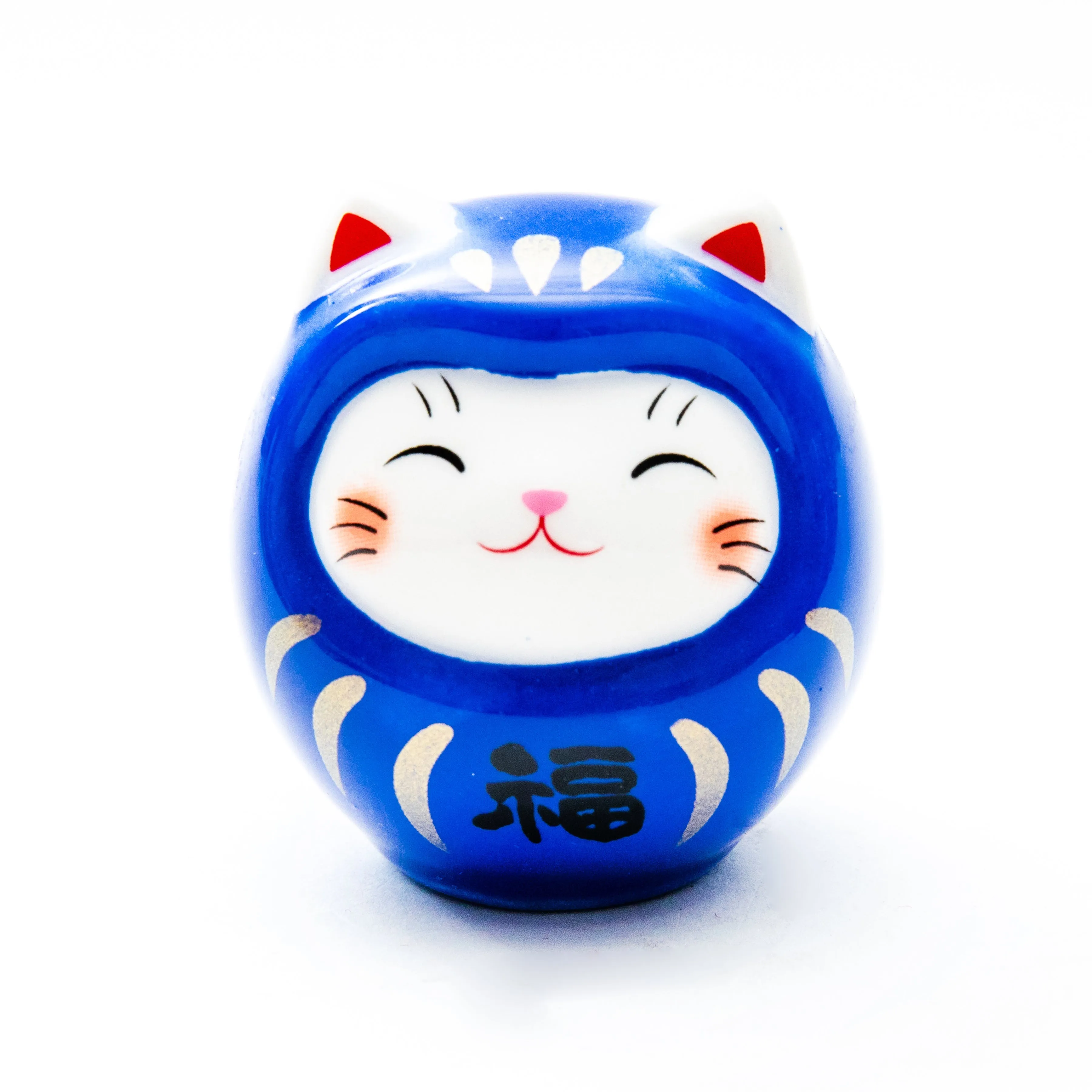 Yakushigama Ceramic Cat Daruma with Omikuji Fortune Slip