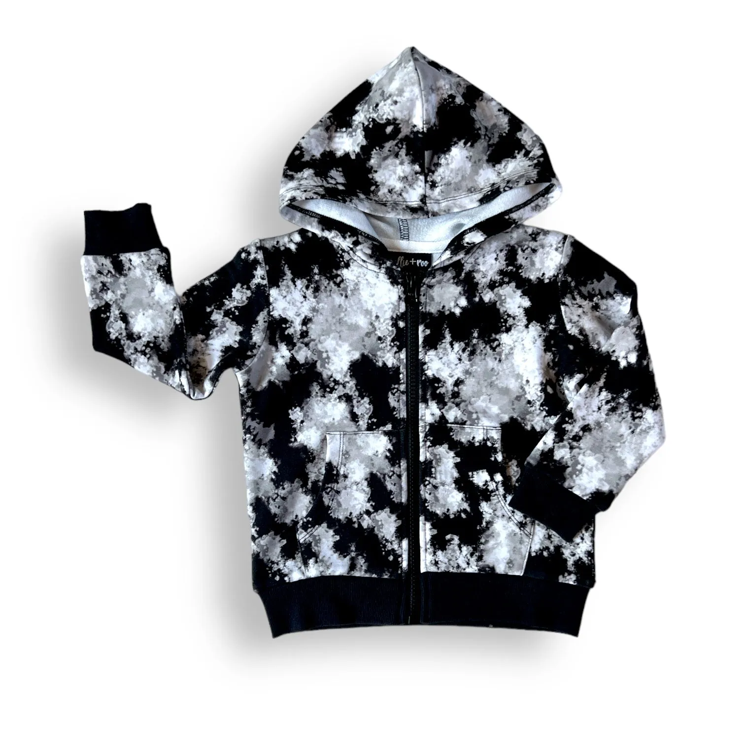 ZIP HOODIE- Black Tie Dye Bamboo French Terry